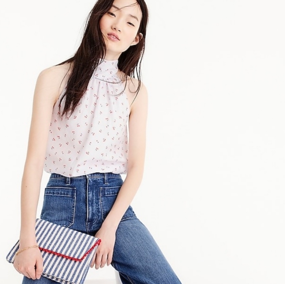 J. Crew tie-neck top in cherry print